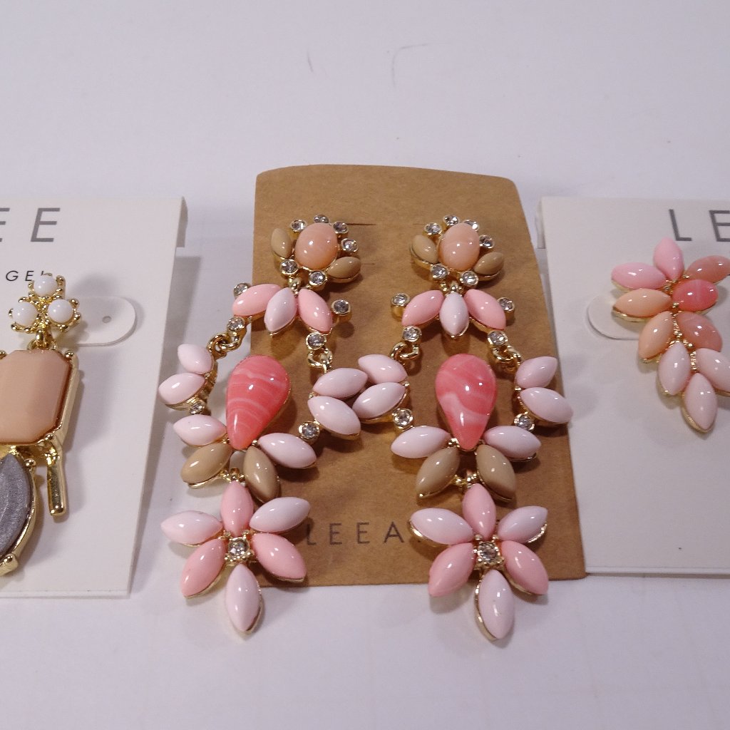 Lee Angel Pretty In Pink Watery Cabochon Earrings Set Of 3 Nwt 145